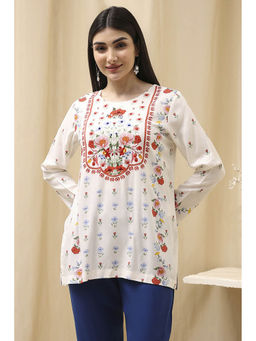 Biba - Women Viscose Rayon White Round Neck Kurti