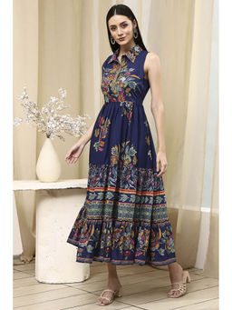 Biba - Women Cotton Blue Collar Neck Dress