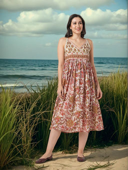 FASHOR - Women Cotton Multi-Color Shoulder Straps Dress