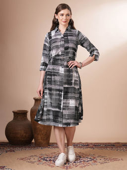 FASHOR - Women Crepe Multi-Color Collar Neck Dress