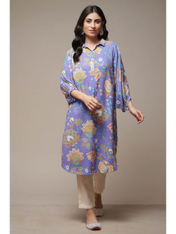 Biba - Women Rayon Purple Collar Neck Kurta