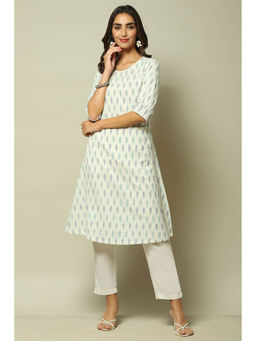 Biba - Women Cotton White Round Neck Kurta