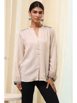 Biba - Women Viscose Rayon Beige Round Neck Top