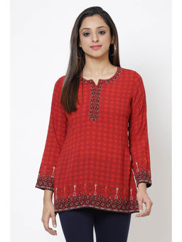 Biba - Women Polyester Red Round Neck Kurti