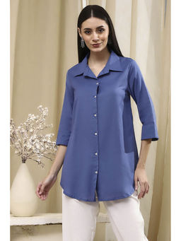 Biba - Women Cotton Blend Blue Collar Neck Shirt