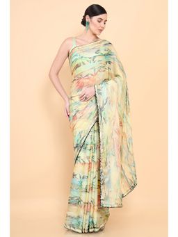 Soch - Women Yellow Chiffon Floral Saree with Unstitched Blouse