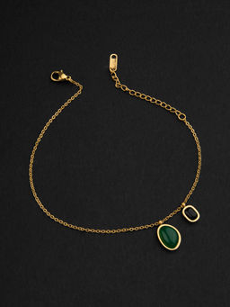 E2O - Gold-Plated & Green Kundan-Studded & Beaded Handcrafted Anklets