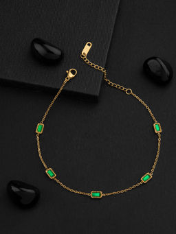 E2O - Gold-Plated & Green Kundan-Studded & Beaded Handcrafted Anklets