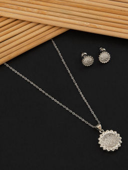 E2O - White Rhodium-Plated CZ-Studded Necklace and Earrings