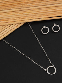 E2O - White Rhodium-Plated Round CZ-Studded Necklace and Earrings