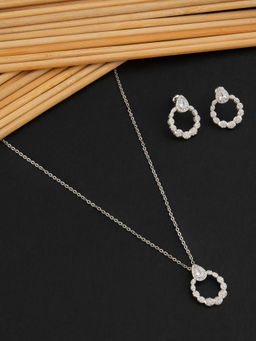 E2O - White Rhodium-Plated Round CZ-Studded Necklace and Earrings