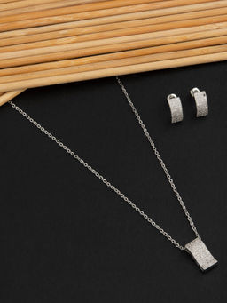 E2O - White Rhodium-Plated Teardrop CZ-Studded Necklace and Earrings