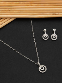 E2O - Gold-Plated Round CZ-Studded Necklace and Earrings