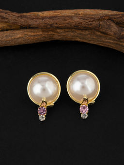 E2O - Gold-Plated Circular Peral Studs Earrings