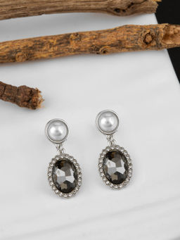 E2O - Black & Silver-Toned Round Shaped Drop Earrings