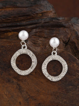 E2O - Black & Silver-Toned Round Shaped Drop Earrings