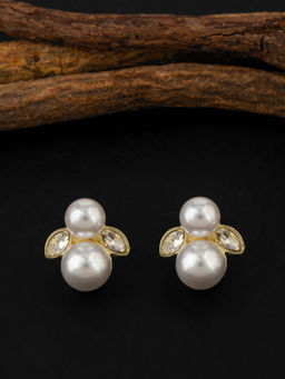 E2O - Gold-Plated Circular Peral Studs Earrings