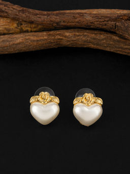 E2O - Gold-Plated Heart Shaped Peral Studs Earrings