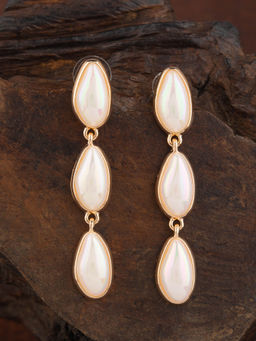E2O - Gold- Plated White Pearls Hanging Drop Earrings