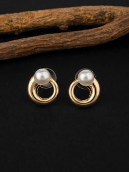 E2O - Gold-Plated Circular Peral Studs Earrings