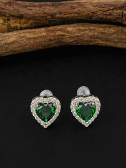 E2O - Silver-Plated Heart Shaped Peral Studs Earrings