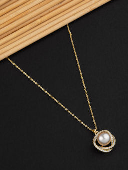 E2O - Gold Plated Peral Embellished Chain Necklace for Women