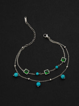 E2O - Multi Colour Gemstone Silver Plated Embellished Bracelet