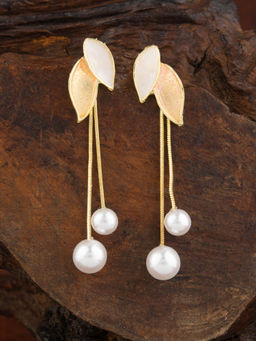 E2O - White - Gold Toned Lefy Design Contemporary Drop Earrings