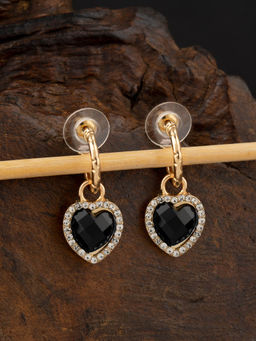 E2O - Gold- Plated Black Heart Shaped Pearls Hanging Drop Earrings