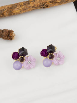 E2O - Gold-Plated Floral Shaped Peral Studs Earrings