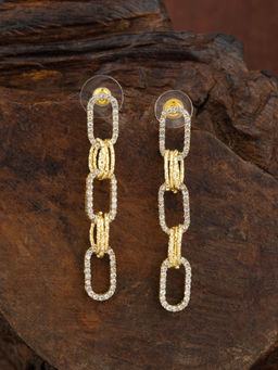 E2O - White - Gold Toned Contemporary Drop Earrings