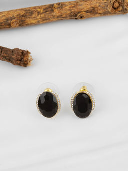 E2O - Gold-Plated CZ Black Studs Earring