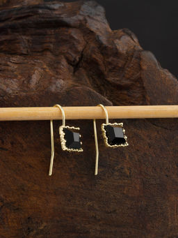 E2O - Black & Gold-Toned Teardrop Shaped Drop Earrings