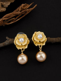 E2O - White & Gold-Toned Floral Shaped Drop Earrings