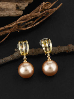 E2O - Gold Plated Round Shaped Peral Drop Earrings