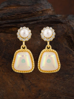 E2O - White & Gold-Toned Teardrop Shaped Drop Earrings