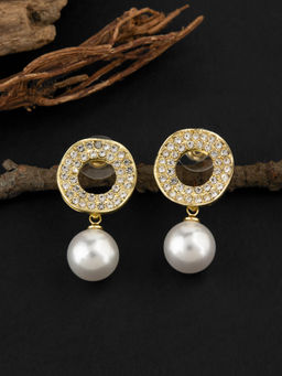 E2O - White & Gold-Toned Teardrop Shaped CZ Drop Earrings