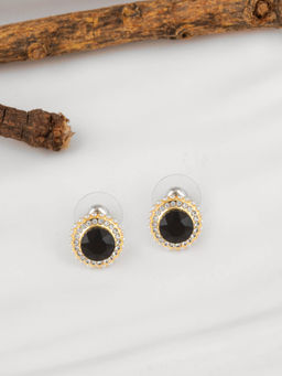 E2O - Gold-Plated Oversized Black CZ Studs Earrings
