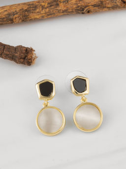 E2O - White & Gold-Toned Teardrop Shaped CZ Drop Earrings
