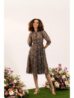 Natalia Livingston - Dahlia Green Floral Dress with Belt