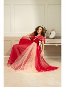 Natalia Livingston - Thea Beige Red Gown