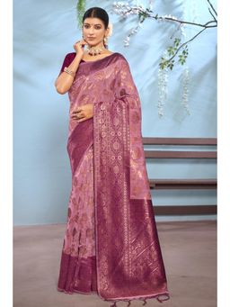 EXCLUSIVA - Pink Cotton Banarasi Saree with Unstitched Blouse