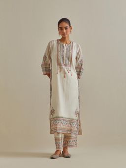 KORA - Women'S Pink Embroidered Round Neck Kurta with Slip (Set of 2)