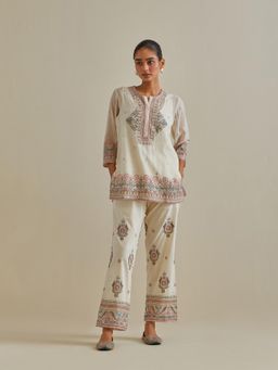 KORA - Women'S Pink Embroidered Round Neck Co-ord (Set of 3)