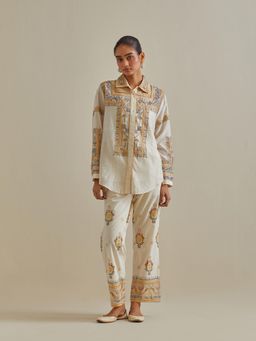 KORA - Women'S Yellow Embroidered Collar Neck Shirt with Slip (Set of 2)