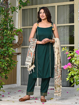 Indi Inside - Green Solid Kurta with Pant and Dupatta
