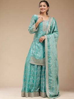 Koskii - Blue Embroidered Kurta with Palazzo and Dupatta