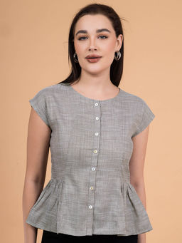 Saffron Threads - Grey Solid Regular Fit Top