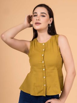 Saffron Threads - Mustard Solid Regular Fit Top