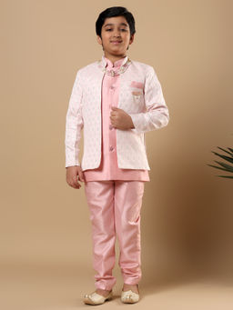BT DEZINES - Pink Buti Sequined Sherwani-Trouser with Jacket and Necklace
